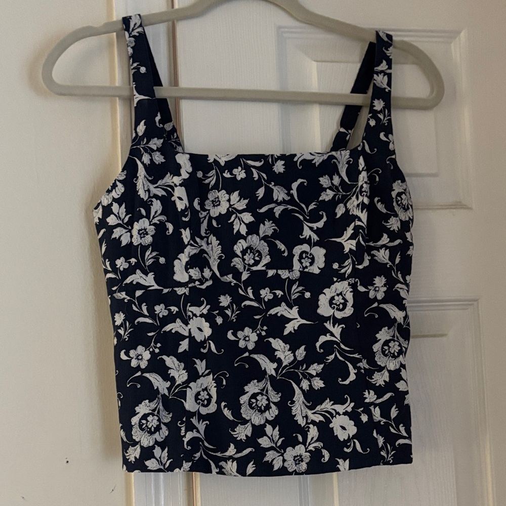 Abercrombie Floral Navy and White Women's Top